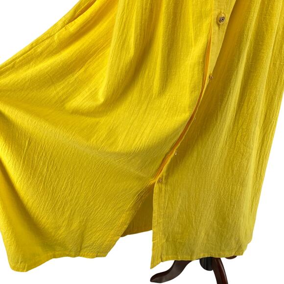Vtg 80s 90s Two Potato Button Down Tie Back Short Sleeve Maxi Dress S Yellow NOS - Picture 8 of 16